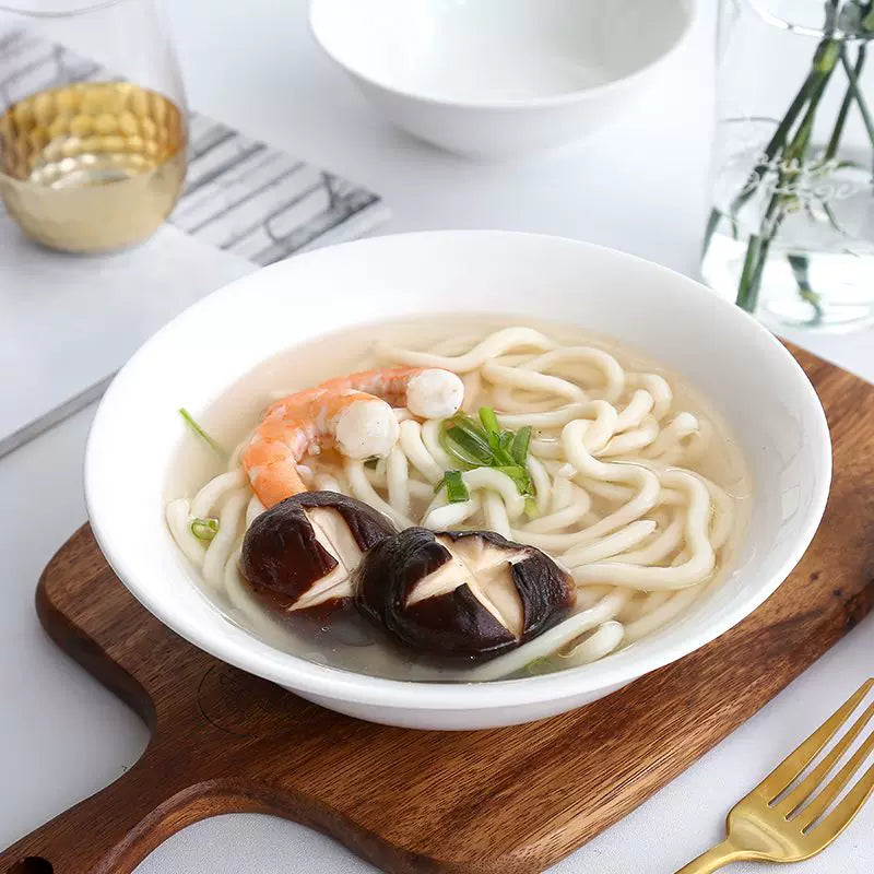 White Ceramic Bowl Set for Salad, Rice, Soup, and Noodles - Microwave Safe