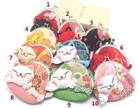 Lucky Cat Coin Purse with Bow Clasp, Japanese Style Fabric, Headphone Pouch, Gift for Birthdays and Weddings