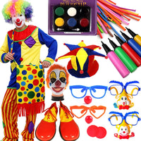 Clown Costume Accessories Set - Wig, Nose, Backpack, Whistle, Pump