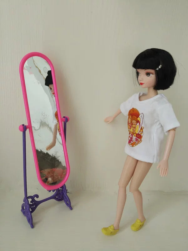 Dollhouse Miniature Dressing Mirror for 1/6 Scale Dolls, Girls Pretend Play Accessory