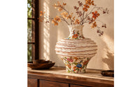 Hand-Painted Floral Vase Ice-Crack Finish Home Decor Wavy Ridges