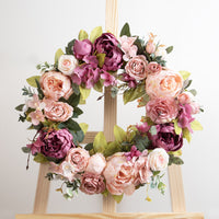 Artificial Flower Wreath with Violet, Morning Glory, and Eucalyptus, 40cm, for Home Door Decoration