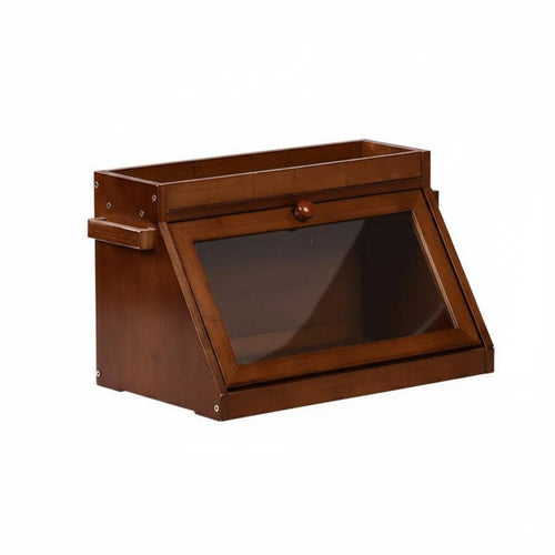Bamboo Bread Box Flip-down Door Bread Box with Window Dust Resistant