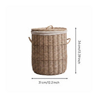 Woven Laundry Hamper Side Handles Wicker Hamper Basket Lidded Laundry Basket