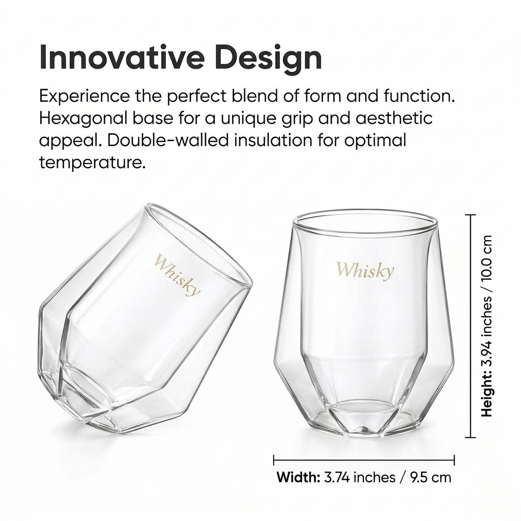 Modern Minimalist Spirit Tumbler Set, Double Walled Insulated Glasses, Heat Resistant Drinking Glasses, Nordic Barware, Gift Boxed Set