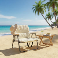 Portable Camping Chair Foldable Folding with Wooden Armrests No Assembly Required Beach Outdoor Chair for Anglers, Patio