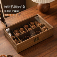 Walnut Wood Storage Box for Walnuts and Bracelets, Transparent Lid, Large Capacity