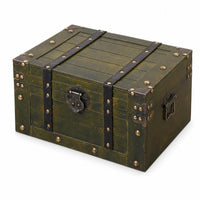 Distressed Green Chest Hinged Lid Storage Box Rustic Storage Trunk Solid Wood Spacious Interior