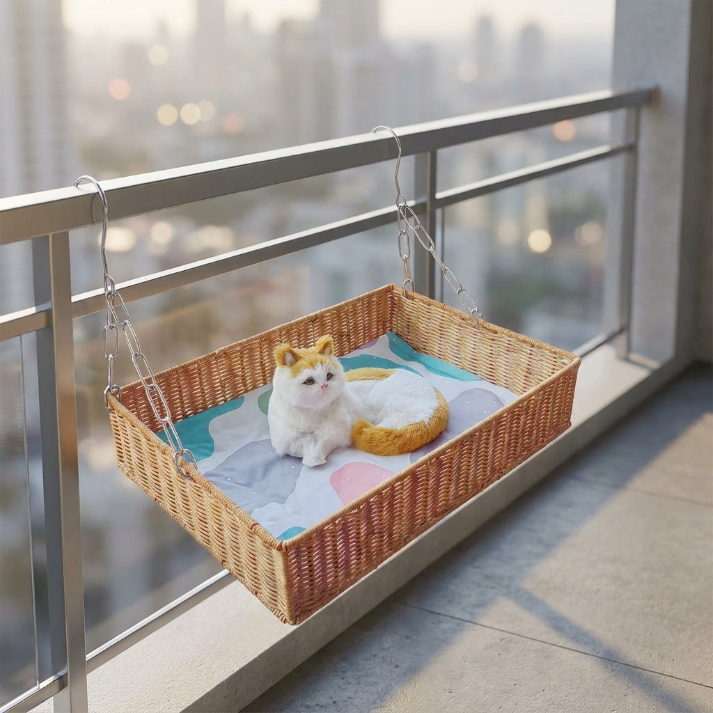 Suction Cup Window Hammock + Warm Mat, Wicker Hook Hammock + Cooling Mat and Wicker Hook Hammock + Warm Mat Metal Frame Square Hanging Cat Bed