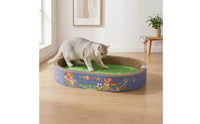 Oval Cat Scratcher with Toy Interactive Cat Scratch Bed Comfortable Corrugated Cardboard Scratcher Reversible for Kittens