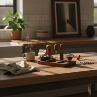 Espresso Accessory Kit with Wooden Station Organized Espresso Accessories Kit with Compacting Station Premium for Kitchen Counter