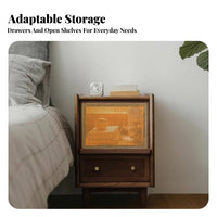 Single-Drawer Rattan Nightstand Minimalist Aesthetic Bedside Table for Students