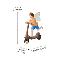 Scooter Riding Fairy Boy Statue Hand-Painted Garden Decoration for Patio