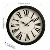 Distorted Timepiece Dial Non Ticking Wall Clock with Roman Numerals Quiet Sweep for Bedroom