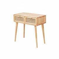 Desk with Storage Modern Design Cane Woven Panel Desk Spacious Drawers