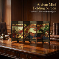 Folding Screens and Room Dividers for Desktop, Mini Privacy with Chinese Art, Handcrafted Wood Desk Divider for Office Living Decor