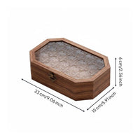 Glass Top Wooden Box Dustproof Octagonal Wood Display Case Lidded with Clasp