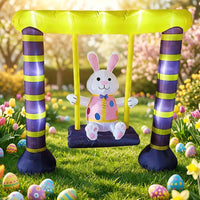 Inflatable Inflatable Rabbit on Swing Outdoor Easter Bunny Inflatable Festive Yard Decoration Cute for Families