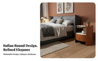 Cylindrical End Table Single-drawer Nightstand Modern Bedside Cabinet Italian Minimalist Wood Saddle Leather Glass Top Suitable for Apartment Dwellers Adults Small Areas Hotel Room