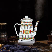 Enamel Coffee Pot Thickened Enamel Coffee Pot with Fine Spout for Pour-Over and Cold Water