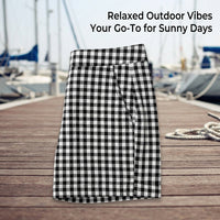 Linen Trousers Womens Wide Leg with Elastic Waistband, Cropped for in Checkered Gingham Pattern, Breathable Blend Loungewear