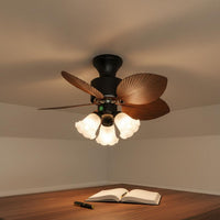 Retro Overhead Fan Light Decorative Vanes Antique Fan Lamp three color dimming for Bedroom, Study