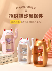 Lucky Cat Hourglass Glass Timer Handmade Modern Minimalist Ornament Personal Gift Premium Hourglass Ornament