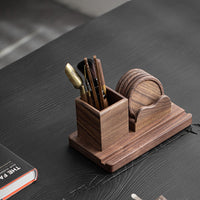 Walnut Wood Tea Set with Six Pieces and Coasters