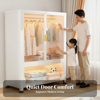 1 Piece Metal Wardrobe Cabinet Steel Storage Dustproof Bedroom Wardrobe Large Capacity Easy Assembly Carbon Steel Frame Suitable for Families Dorm Room Home Office Garage