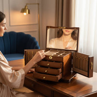 Wooden Jewelry Box Vintage Design Accessory Case Lock and Key