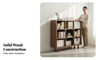 Walnut Finish Accent Cabinet Multipurpose Low Profile Console Cabinet Sturdy Wood Rattan Sideboard with Flip-up Doors Suitable for Dining Room Kitchen Entryway