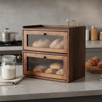 2-Tier Bread Box Solid Wood Double Layer Bread Bin Large Capacity