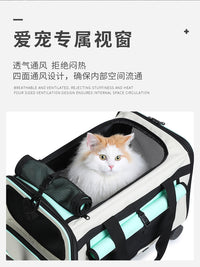 Foldable Breathable Cat Carrier Bag with Trolley for Travel and Car Use