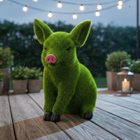 Flocked Pig Statue Weather Resistant Outdoor Decoration Handmade for Patio, Yard