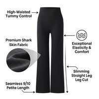 Womens Trousers High Waist Straight Leg with Petite Short Length, Work for in Stretch Material