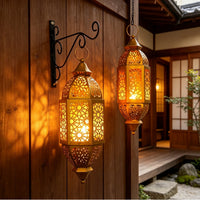 Moroccan Iron Candle Holder, Hollowed Lantern Wind Lamp, Handcrafted Vintage Home Decoration