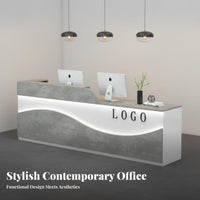 Luminous Curved Reception Desk High-Gloss Finish LED Cashier Counter Wide Countertop LED Reception Desk for Shopkeepers, Cafe, Company Entrance, Lobby