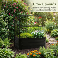Outdoor Raised Garden Bed with Trellis, Galvanized Metal Planter Box for Vegetables Herbs Flowers