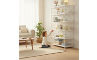 Rust-Resistant Six-Tier Storage Rack Easy-to-Clean Steel Shelving Unit Tall Bookcase with X-Brace Sturdy for Living Room, Kitchen, Balcony