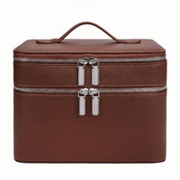 Stain-Proof Stain-Resistant Lining Portable Cosmetic Train Case PU Leather Double Layer Makeup Travel Case Cosmetic Organizer Box with Dividers for Women