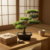 Tabletop Conifer Bonsai Low Maintenance Artificial Potted Conifer Green