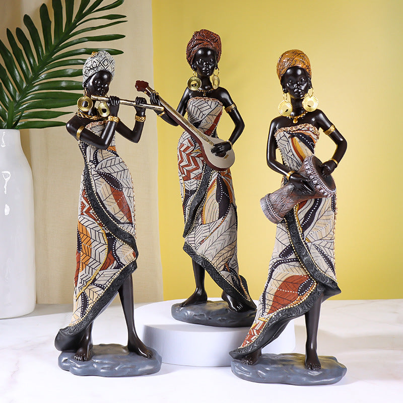 African Tribal Resin Figurine Decor for Living Room