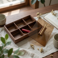 Walnut Lid Snack container Dustproof Divided Snack Tray Gift Choice Glass Lid Organizer for Coffee Table, Living Room