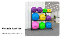 Space Saving Exercise Ball Storage Rack Stable Frame Exercise Ball Holder Heavy-Duty Steel Non-Slip