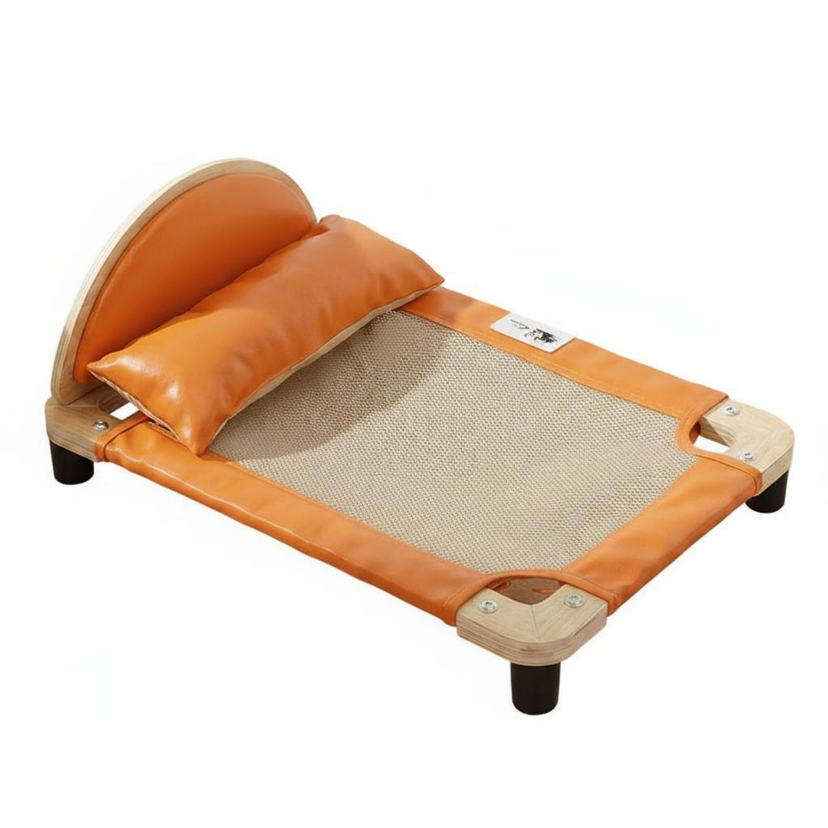 Raised Cat Bed Rounded Backrest Wooden Cat Bed Headrest Pet Cushion Sofa