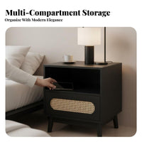 Wicker Drawer End Table Minimalist aesthetic Nightstand Woven Rattan Design