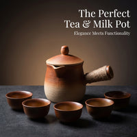 Ceramic Teapot with Side Handle, Porcelain Tea Set with Cups, Chinese Tea Set for Home Ceremony, Light Luxury Retro Teaware, Frosted Ceramic Tea Maker
