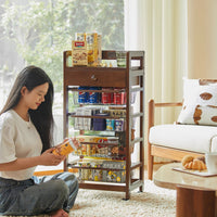 移动零食分层实木置物架厨房可抽拉落地收纳架玩具置物多层小推车