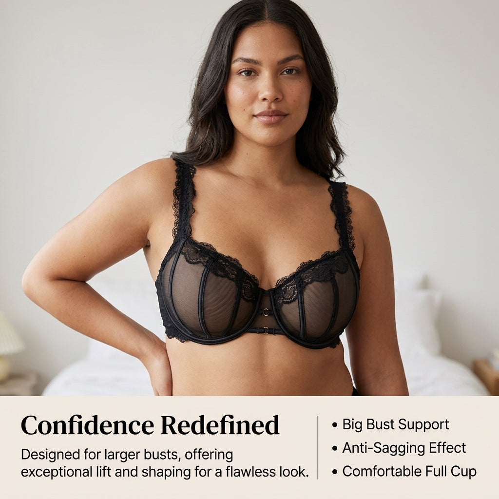 Support Bra for Women Non Wired with Mesh Panel Design, Full Coverage Plus Size with Thin Molded Cups for Everyday Wear