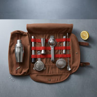 Woven Textile Portable Bartender Bag Leather-Like Straps Bartender Storage Bag Metal Hardware Bar Tool Organizer Zippered Pocket for Bartenders
